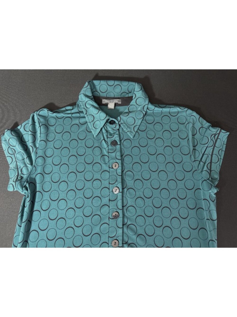 APT 9 Vintage Teal Shirt Polka Dot Midi Shirt Belt Waist Dress Button Front PM - Picture 16 of 16